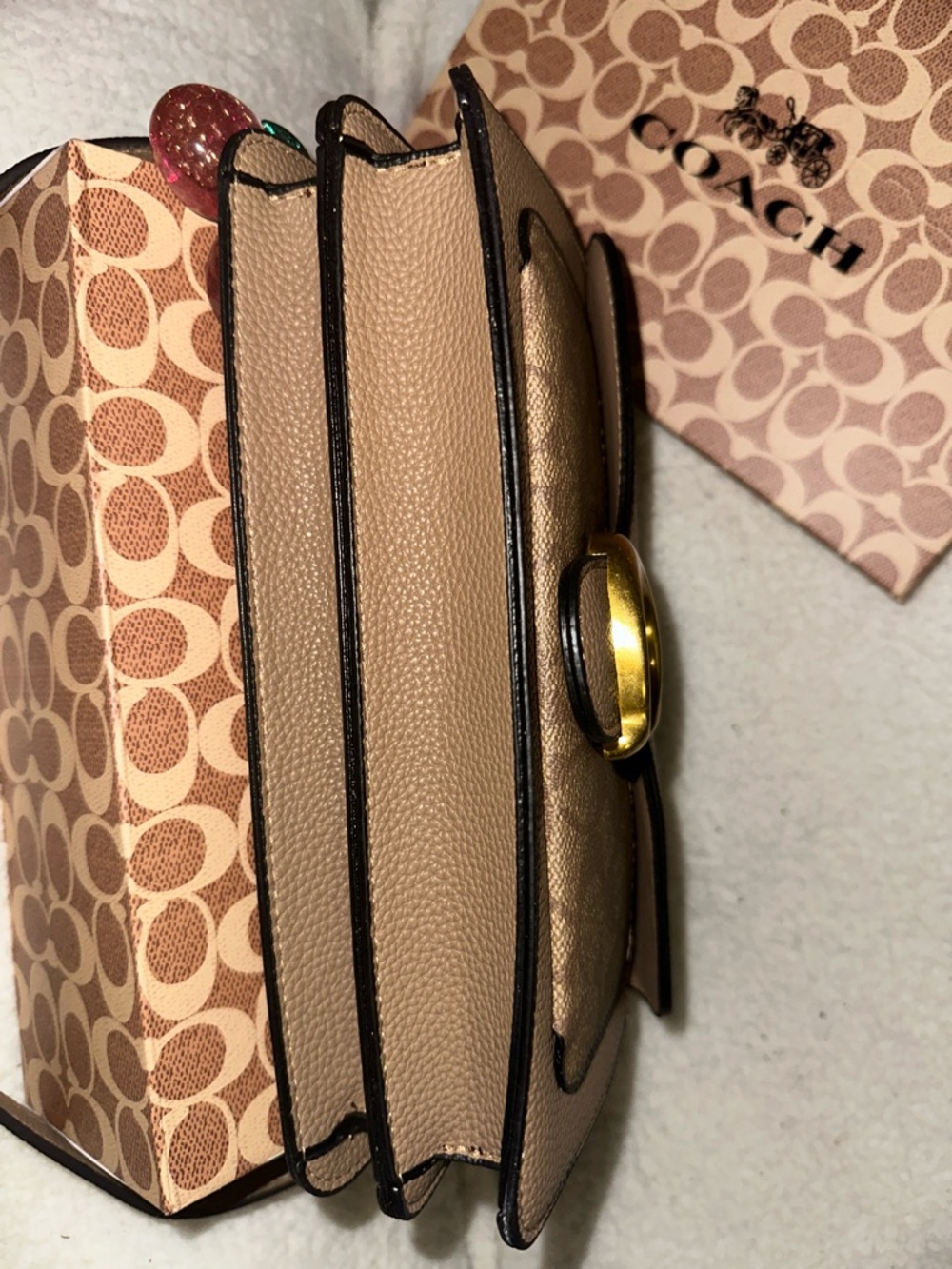 Coach Taupe/Brown Signature Canvas Crossbody with Gold 'C' Hardware - Picture 9 of 9